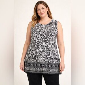 Black & White Animal Print Tunic Top Sleeveless Plus Size Boho
